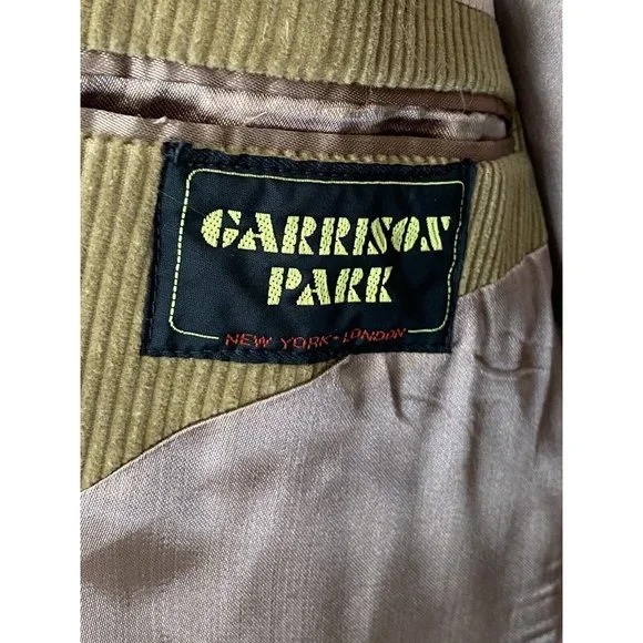 Garrison Park Men's 46R Vintage Tan Brown Corduroy Blazer W/ Elbow Patches - Picture 6 of 11